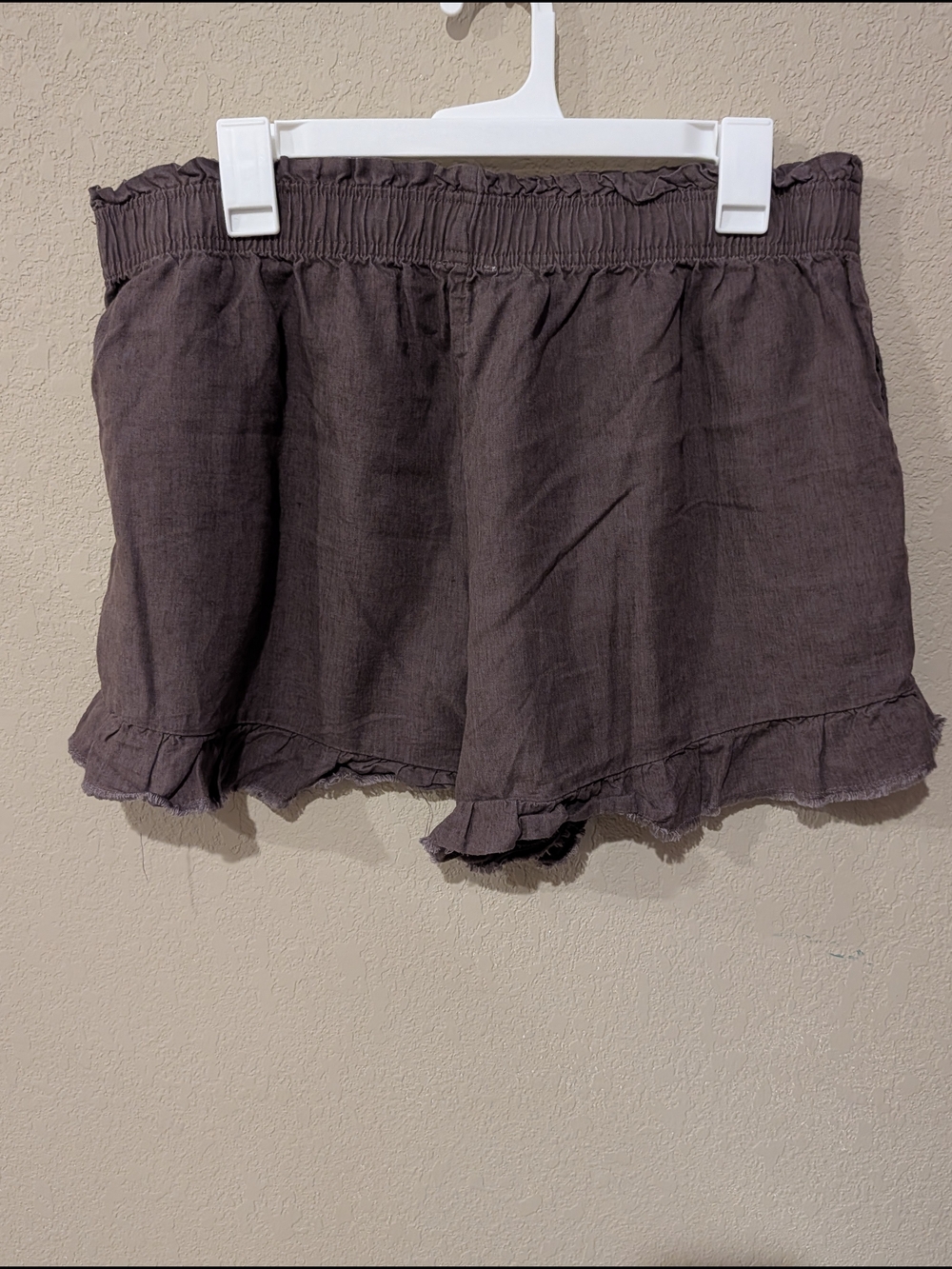aerie Brown High-Waist Ruffle Hem Shorts Linen Blend